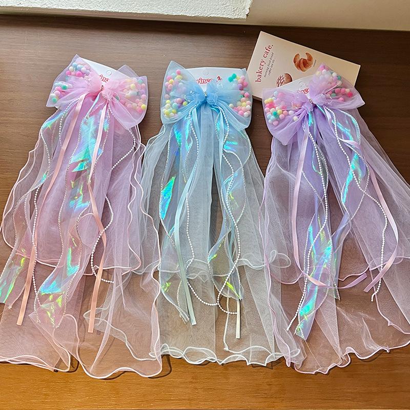 Children'S Veil Super Fairy Ice And Snow Princess Bow Piao Yarn Hair Card Little Girl Birthday Photo Hairpin Girls Hair Accessories