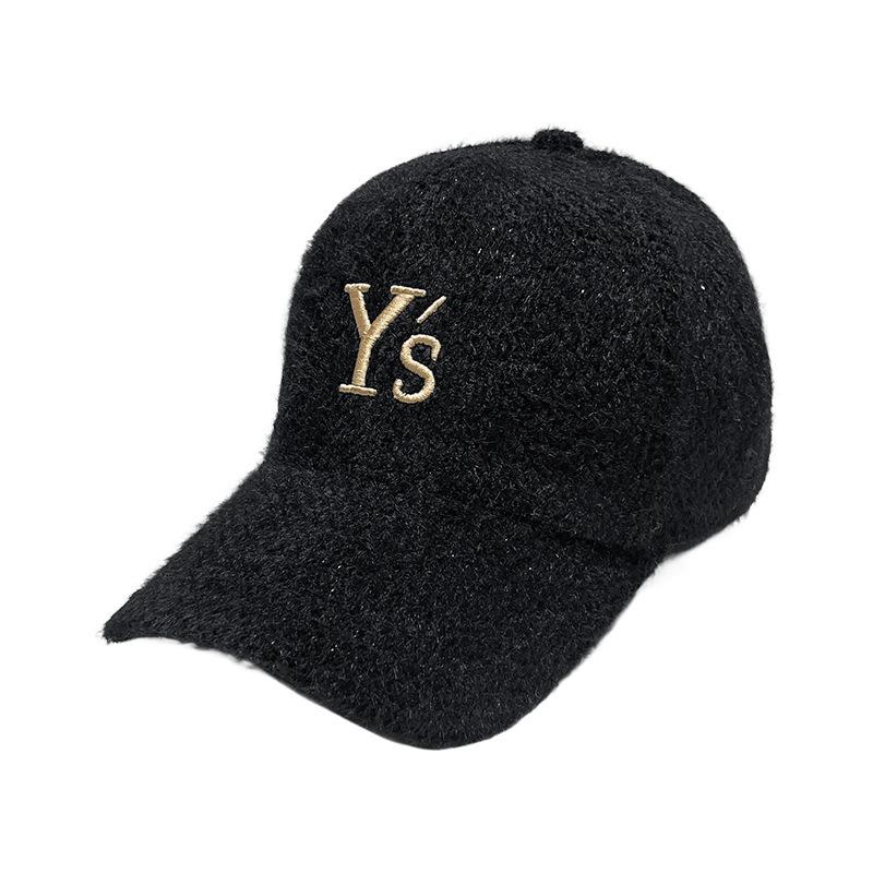 Casual and Versatile Lambswool Peaked Hat for Women, Winter Korean Fashion Trendy Embroidered Letter Baseball Cap