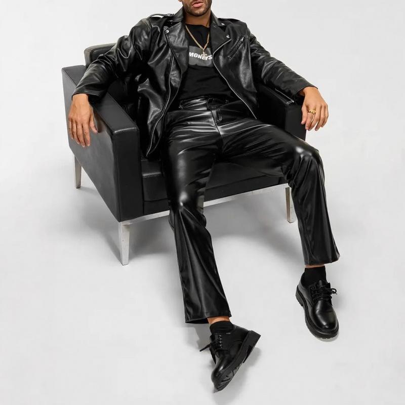 European and American men's slim-fit PU leather motorcycle jacket solid color long-sleeved zipper lapel leather jacket