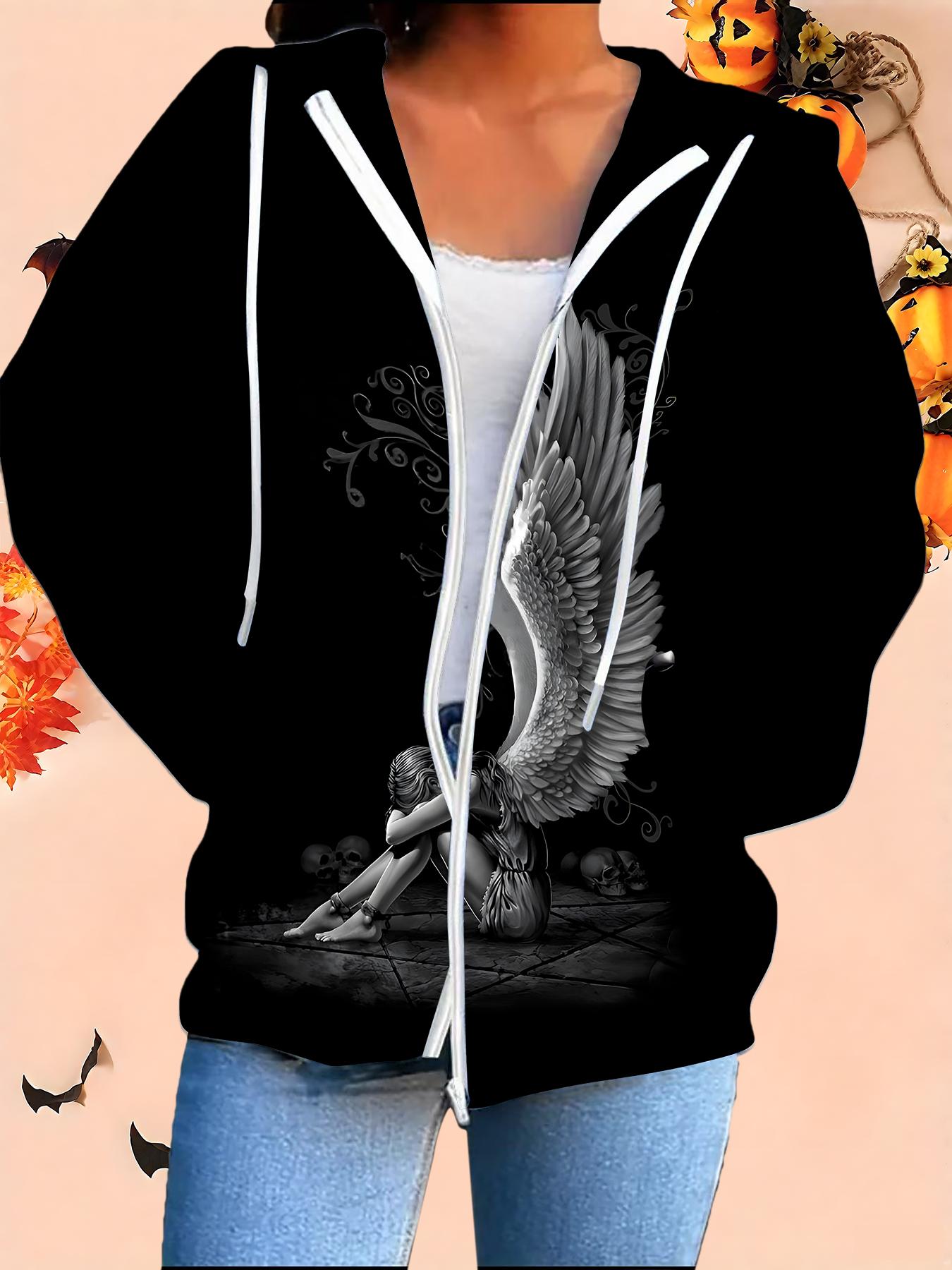 

Хэллоуин Кардиган с капюшоном 3D-принт Большой размер Осень Зима Ретро 1XL чёрный