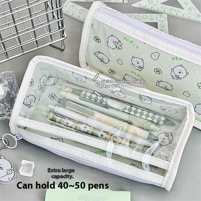 

Милый самоироничный медведь, прозрачный пенал большой вместимости, сумка для хранения, студенческие канцелярские принадлежности, косметичка, подарок 1 PCS