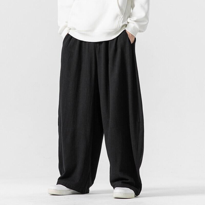 

2026 Streetwear Men Wide Leg Pants Cotton Linen Casual Harem Pants Male Oversize Vintage Loose Men Joggers Trousers 5XL чорний