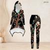 Women Plus Size Floral Printed Hooded Long Sleeve High Low Top Fitted Pants Two Piece Set