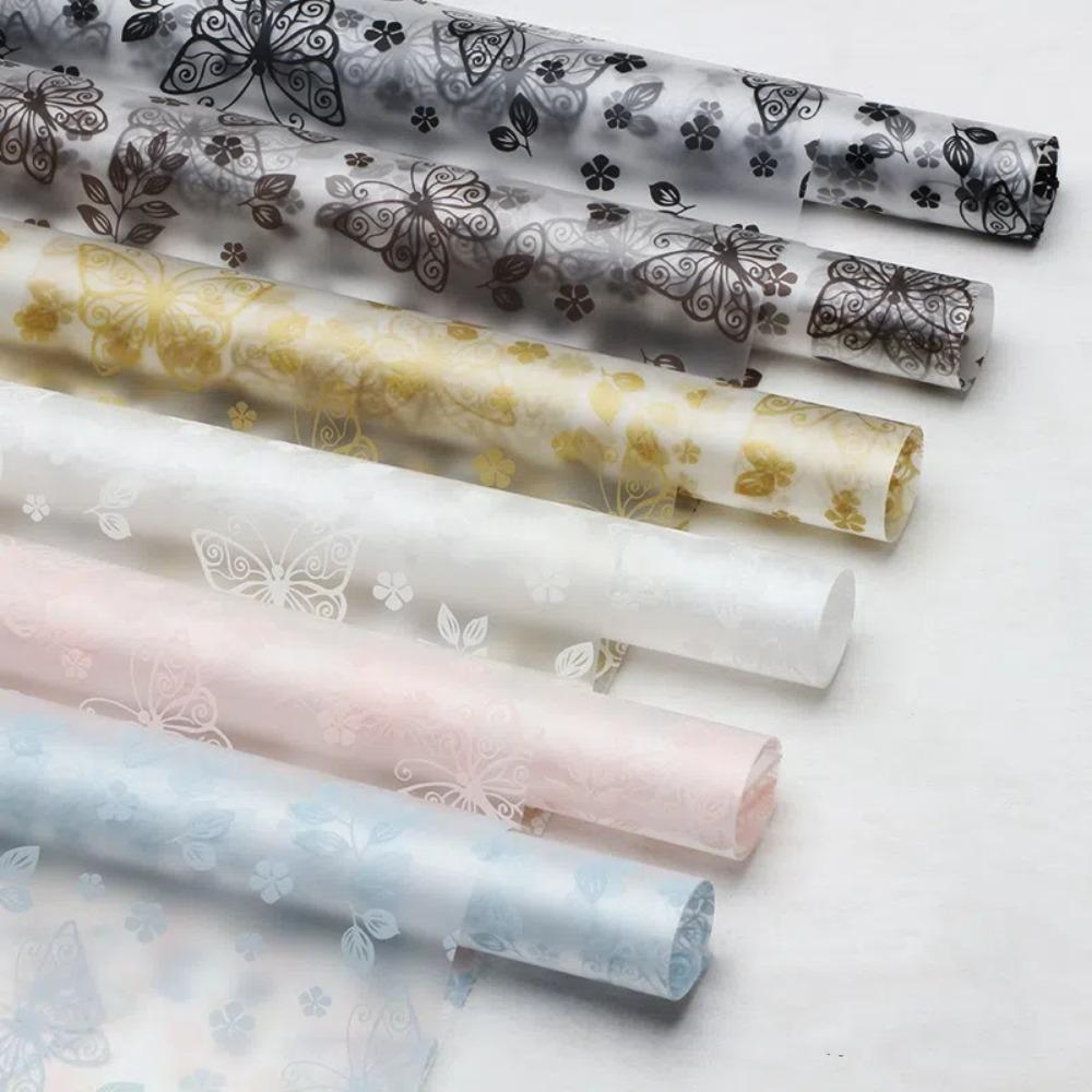 20Pcs Translucent Butterfly Floral Wrapping Paper Butterfly Patterned Gift Packaging Paper Flower