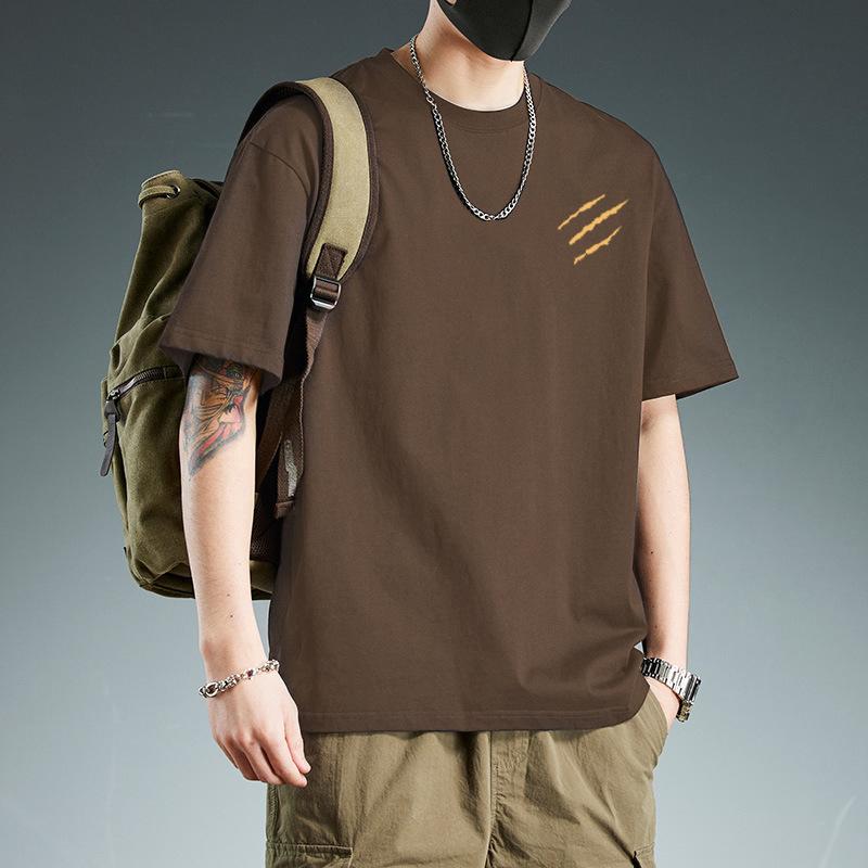 Summer Round Neck Simple Pattern Printed Top Fashionable Casual Pure Cotton Short Sleeved Men's T-shirts