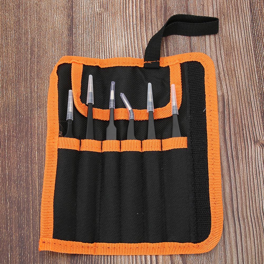 1.5mm 6pcs Stainless Steel Tweezers Set Nail Art Tweezers Watch Repair Tool Accessory