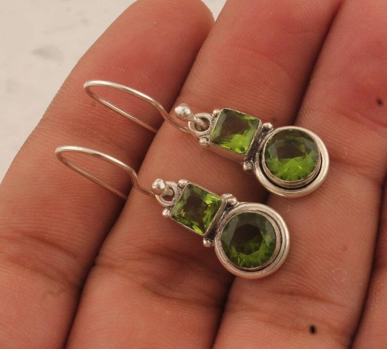 Solid 925 Sterling Silver Earrings Peridot Gemstone Earrings Handmade Earrings Boho Earrings Mom Gifts