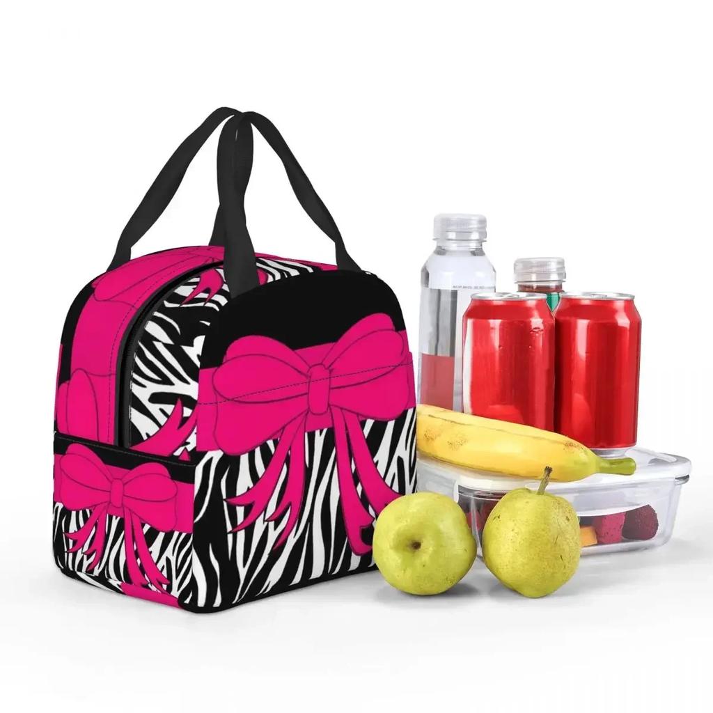 Hot Pink Zebra And Leopard Animal Print Stripes Insulated Lunch Bag for Women Office Thermal Food Box Tote Lunch Boxes Container