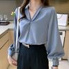 Fashion Blouses Shirts Long  Sleeve V-Neck Office Lady Black White Chiffon Blouse Shirt Women Tops J753