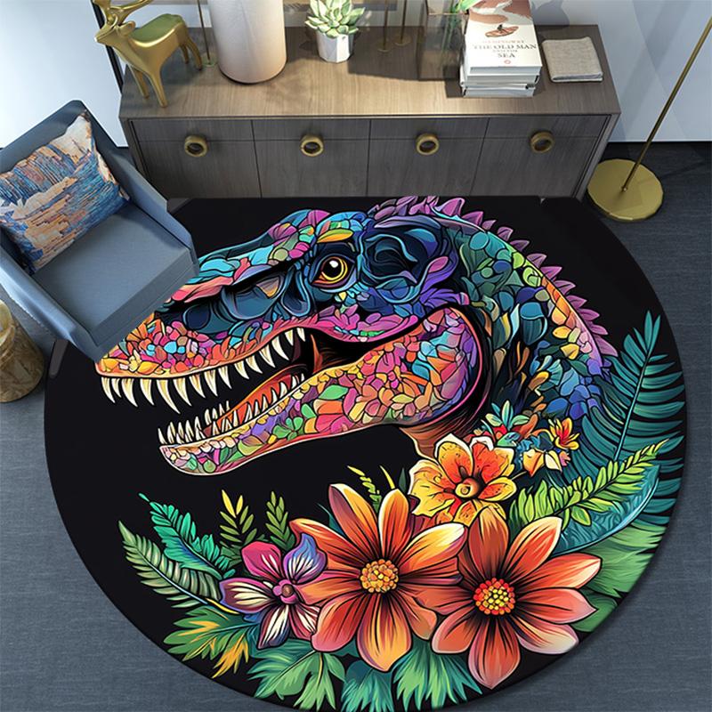 Colorful Dinosaur Round Area Rug,Carpet Rug for Living Room Bedroom Sofa Playroom Decor,Non-slip Floor Mat