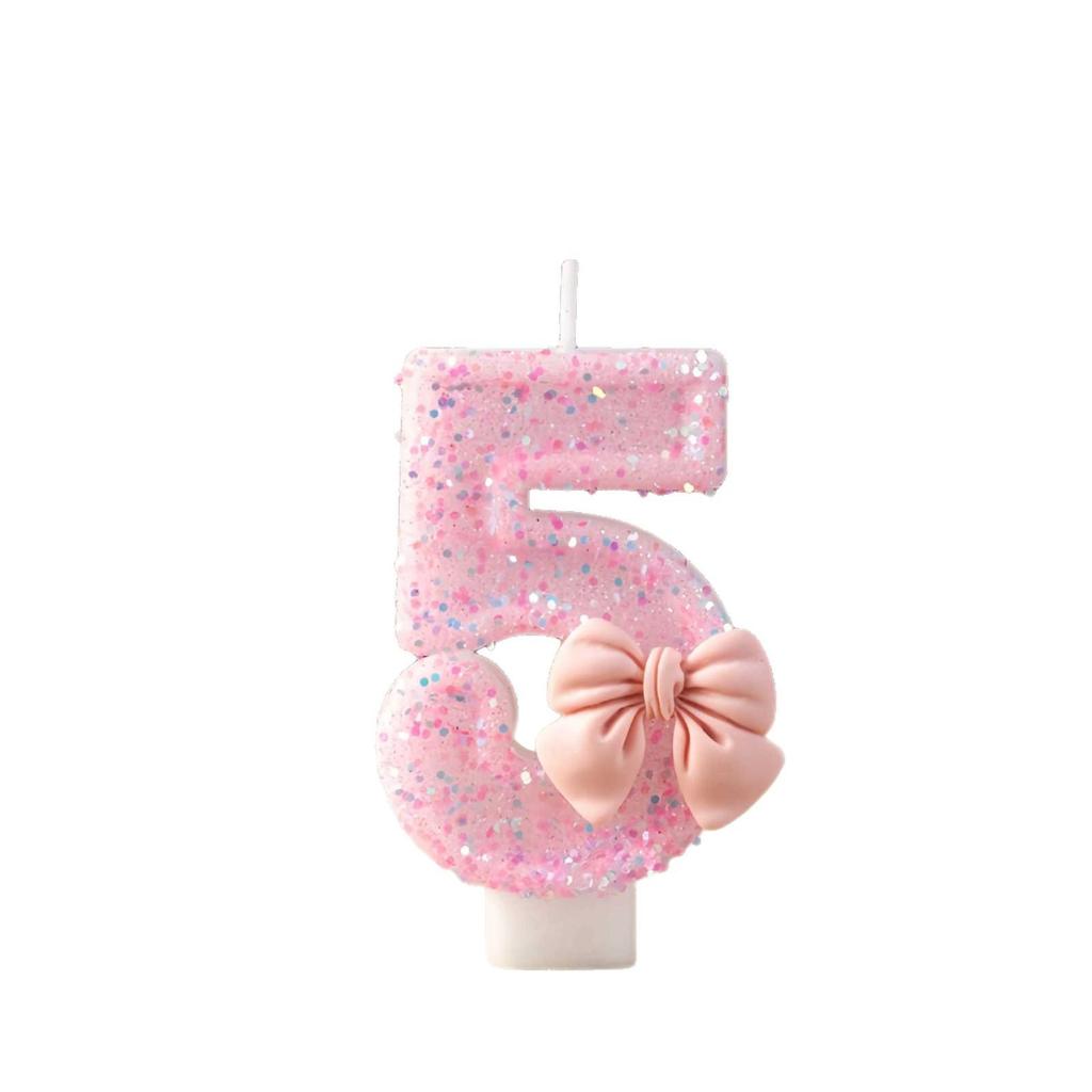 Cute Princess Pink Bow Birthday Candle Cake Decoration