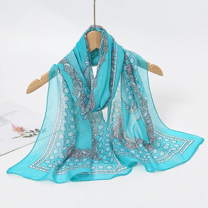 New Print Chiffon Scarf Shawl Women Sunscreen Silk Scarf Turban Long Wrap Beach Travel Outdoor Accessories Trendy Headband
