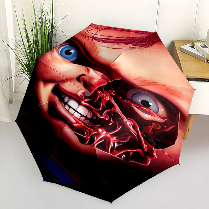 

Horror, Doll Themed Automatic Opening and Closing Umbrella, Compact Travel Umbrella, Lightweight and Portable, Suitable for Beach Commuting