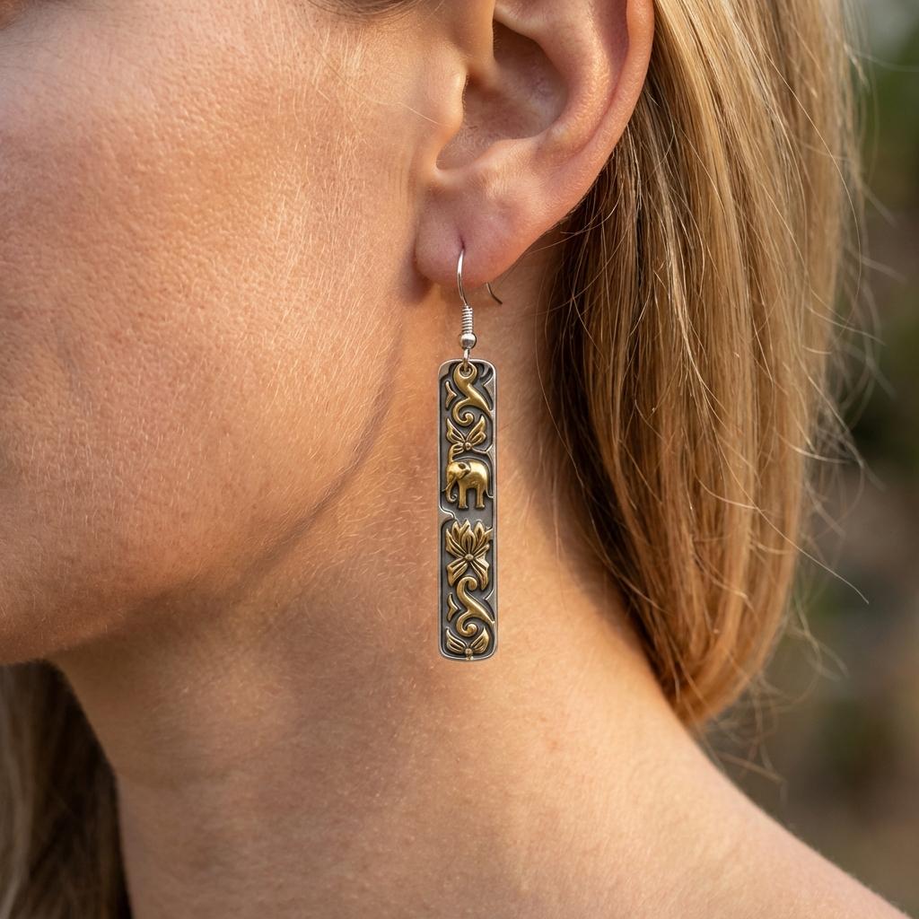 Vintage Ethnic Antique Metal Drop Earrings for Women Flower Elephant Pattern Geometric Earring Personality Party Jewelry Gifts