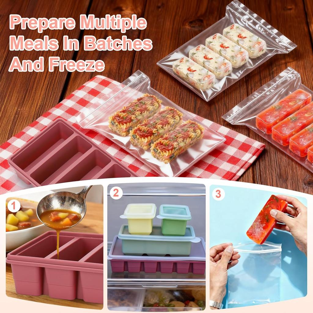 6Pcs Silicone Freezer Trays Set BPA Free 1/2 Cup Silicone Freezer Molds with Lids Food Storage Box Ice Tray Fresh-keeping Box