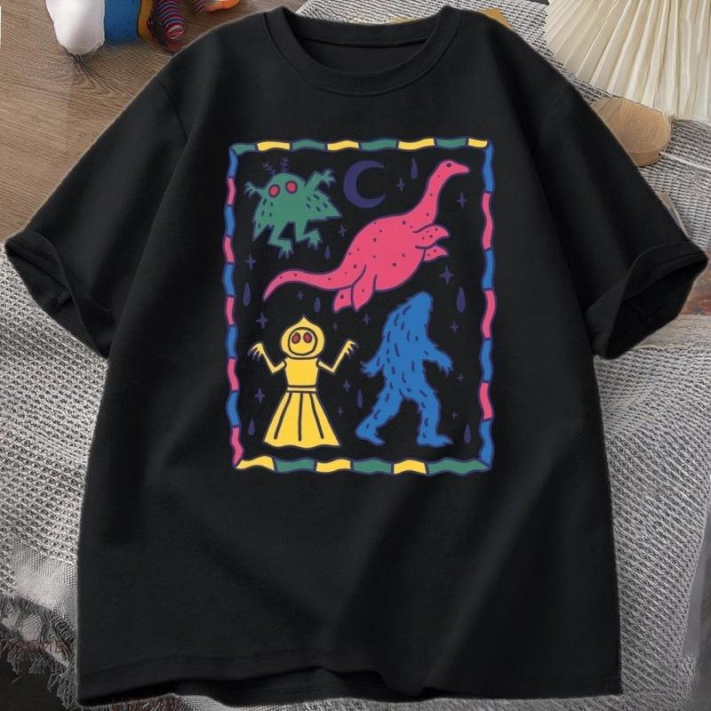 Colorful Cryptids T Shirt Unisex Women Cute Animal Printed Tshirt Casual Cotton Round Neck Tshirt Harajuku Streetwear Clothes Tops