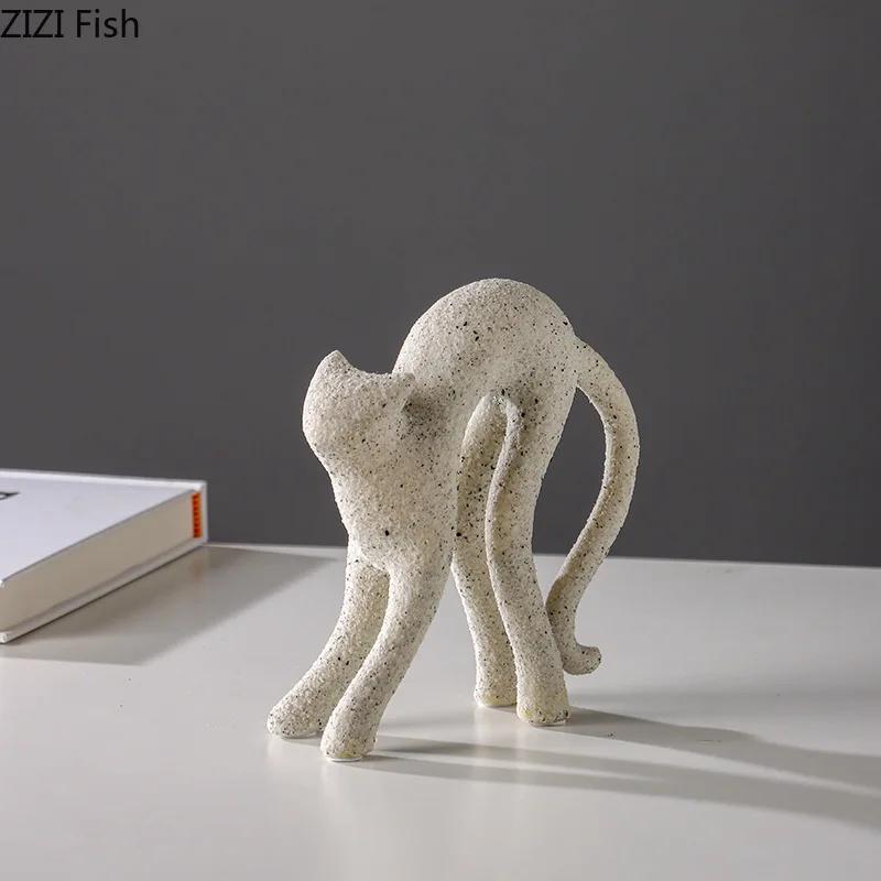 Sandstone Style Cat Sculpture Desk Decoration Ornaments Modern Crafts Abstract Kitten Statue Resin Artwork Room Aesthetic Decor