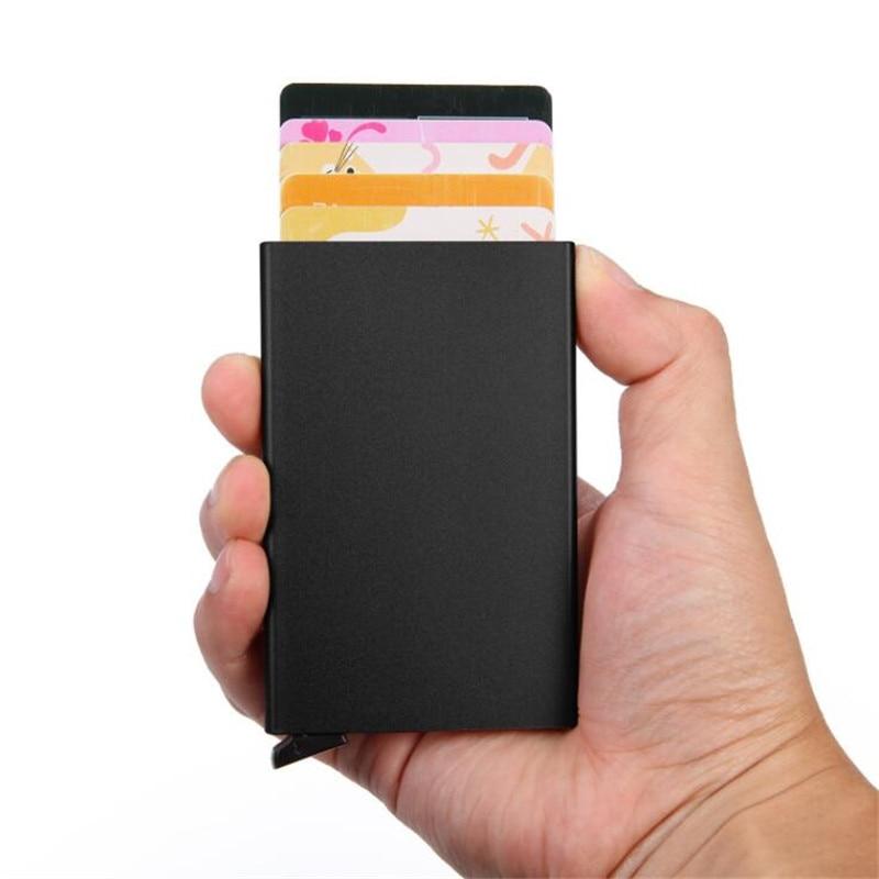 Automatický nerezový držák na kreditní karty Muži Slim Anti Protect Cestovní ID karty Držák na ID karty Ženy Peněženka RFID Kovové pouzdro Porte Carte