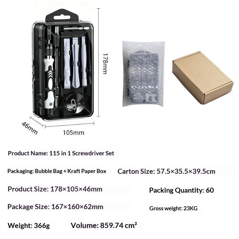 115 In One Precision Screwdriver Set With Bits And Non Slip Handle Suitable For Home Repairs