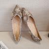 Ethnic style single shoes women's summer 2025 new rhinestone metal printing shallow mouth pointed flat bottom large size women's shoes 41-43