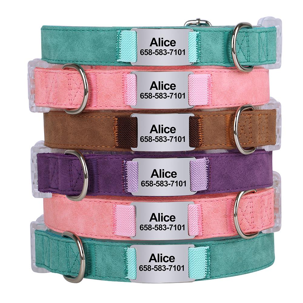 

Personalized Dog Collar Custom Engraved Pet Name Collars With Anti-lost ID Nameplate for Small Medium Dogs Bulldog Pug S зелёный