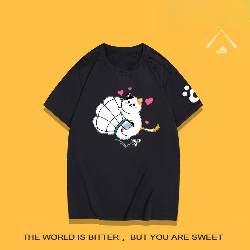 

New Cat Cultural Shirt Unisexs and Womens Shortsleeved Top Crew Neck Couple Running Sports Training Printing Trendy Brand S