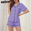 GMXIA Homewear Set Cardigan Short-sleeved Shirt Shorts Summer Pajamas for Women
