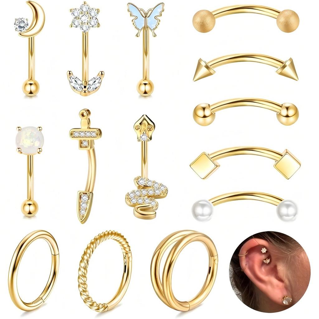 Cross-Border Hot Multi-Color Piercing Eyebrow Nail Earring Combination Love Moon Star Stainless Steel Trendy Piercing Jewelry