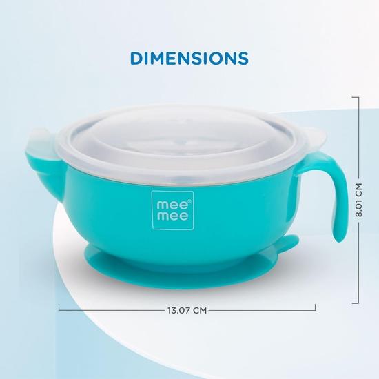 Mee Mee Baby Steel Feeding Bowl with Sunction Base | BPA Free | Food Remains Warm | Multi-Functional Snack/Fruit | Easy Grip Handle (Blue)