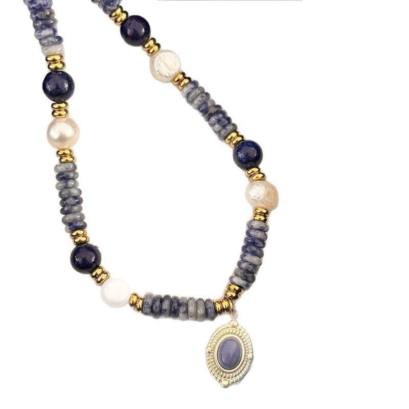 Süßwasserperlmutt Lapis Lazuli Anhänger Halskette, Titanstahl Design, Halskette, Armband
