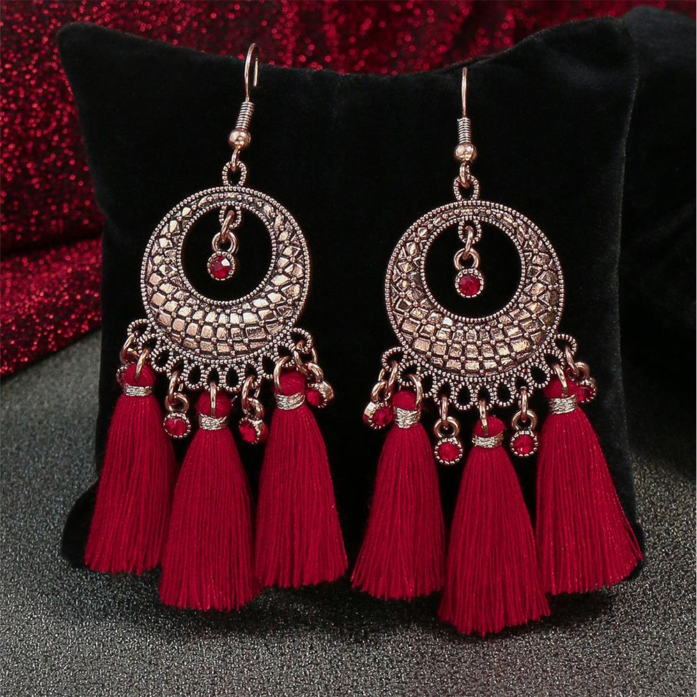 Bohemian Red Earrings Celebrate Retro Tassel Earrings Colorful Dripping Oil Style Earrings