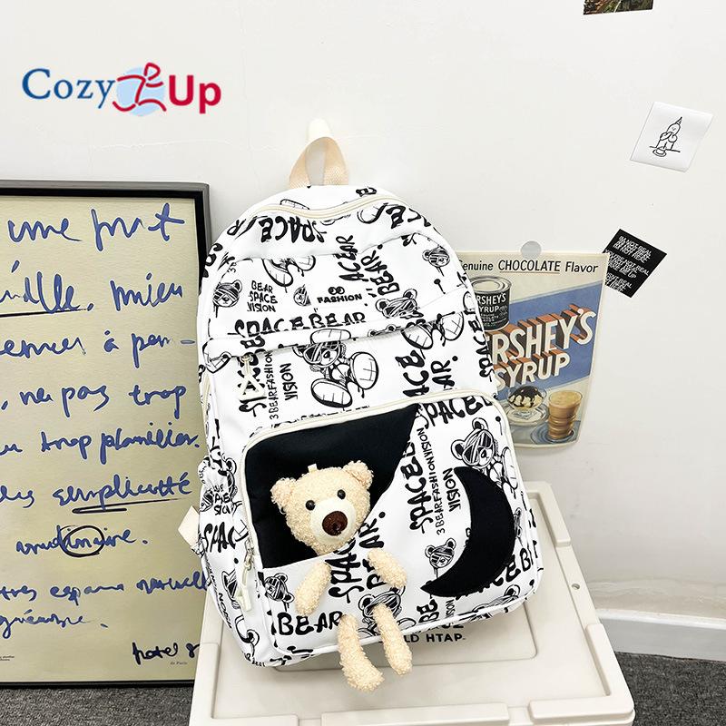 Милый медведь мультфильм ученик начальной школы школьный женский легкий нейлоновый рюкзак — фото 8