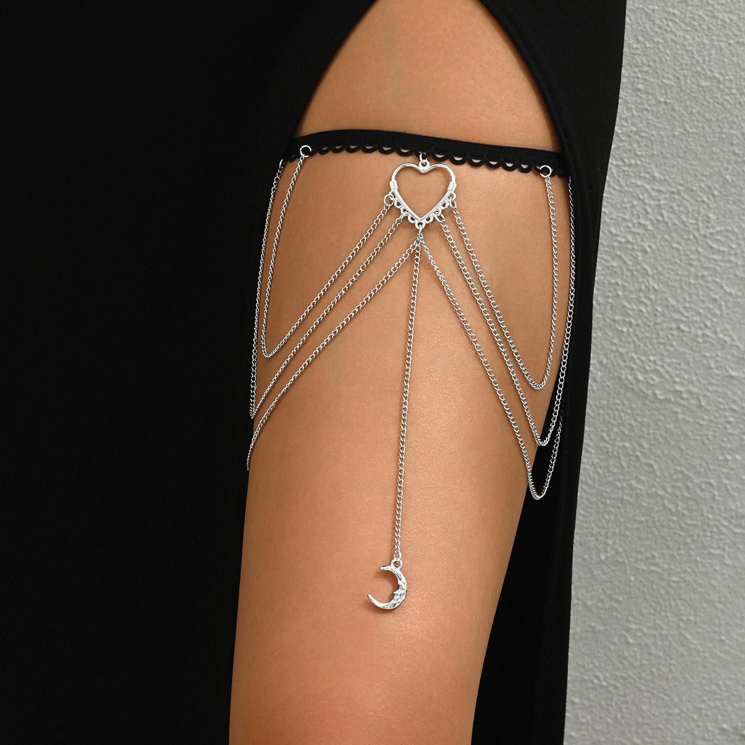 

Bamboo-Inspired Heart Moon Metal Tassel Thigh Chain Jewelry - Hot Fashion Style H0003 серебряный