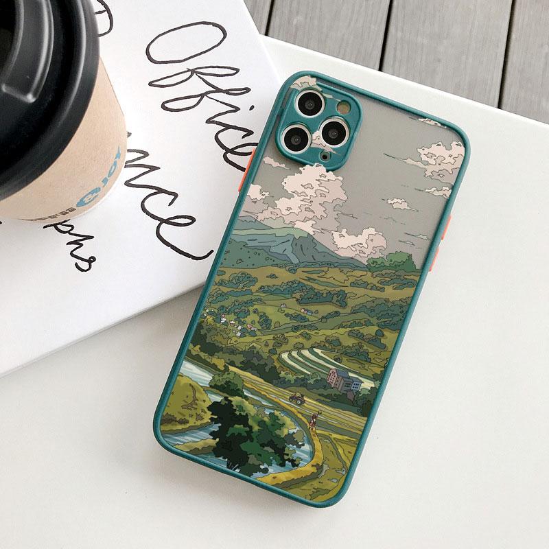 Japanese Anime Scene Landscape Phone Case for iPhone X XR XS 12 13 14 11 15 Pro Max Mini 8 7 Plus Cartoon Scenery Covers Fundas