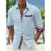 Men's linen shirt button beach shirt long sleeve floral lapel spring and autumn casual daily clothing clothing stitching