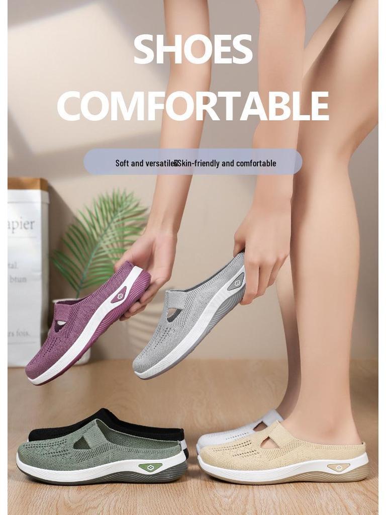 Vielseitige Damen Atmungsaktive Geschlossene Zehen Slip-On Mesh Freizeitschuhe mit Weicher Sohle