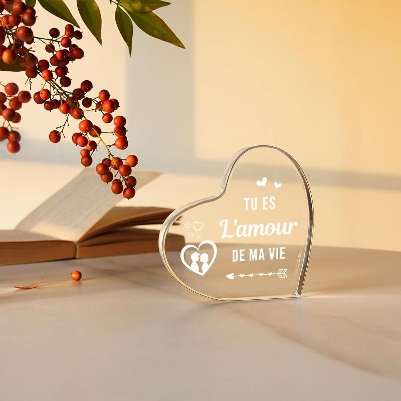 2D Flat, "Tu Es Mon Amour" Heart-Shaped Acrylic Decoration Plaque, Couple Silhouettes Design, Suitable for Wall Decoration, Porch, Room, Villa, Accent