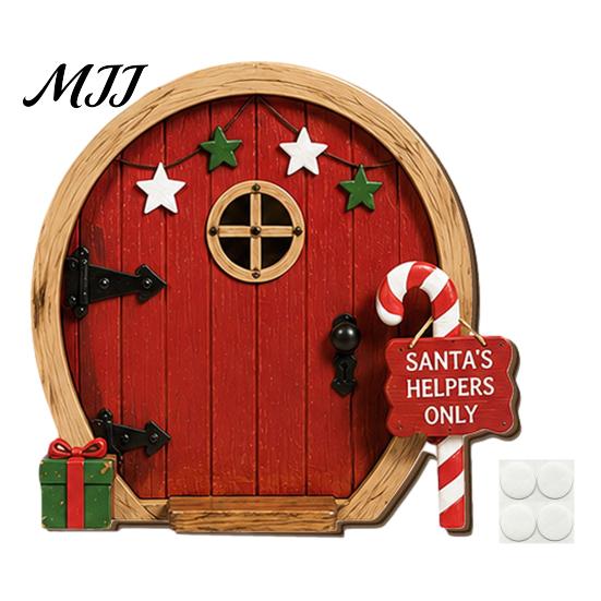 Christmas Tree Decorations Fairy Door Wall Decoration, Solid Wood with Adhesive Backing Design, Atmosphere Props Miniature Tiny for Trunks And Frames