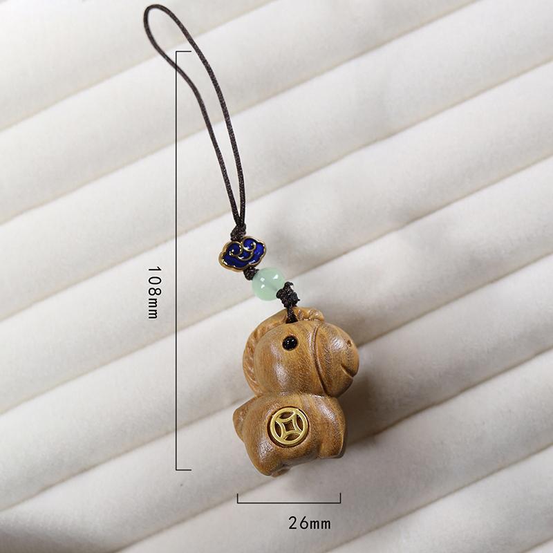 Creative Sandalwood Zodiac Horse Keychain Pendant Mobile Phone Hanging Decor Cute Wooden Artifacts Small Ornament Couple Gifts