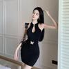 New Chinese-style Improved Cheongsam Spice Girl Sexy Backless Black Neck Dress Women's Spring Tight Hip Vest Skirt