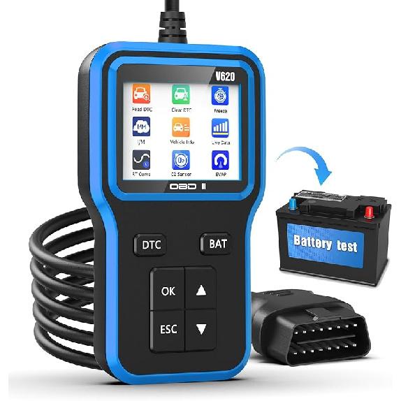 OBD2 Scanner With Upgrade Battery Tester - Diagnostic Tool For Cars That Check Engine Light & Emissions Readiness Read And Clears Vehicle Error Codes