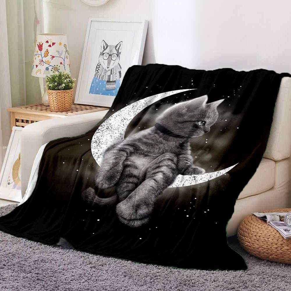Moon Cat Flannel Blanket Throw Blanket Soft Warm Sofa Bed Camping Car home Decor Unique Christmas Gift C930107