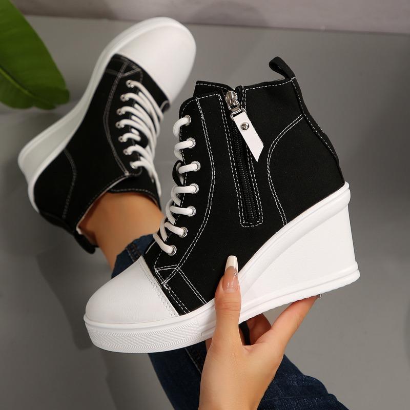 women's sneakers new invisible wedge heels zip lace up classic canvas shoe Platform fashion lightweight high top shoes for women