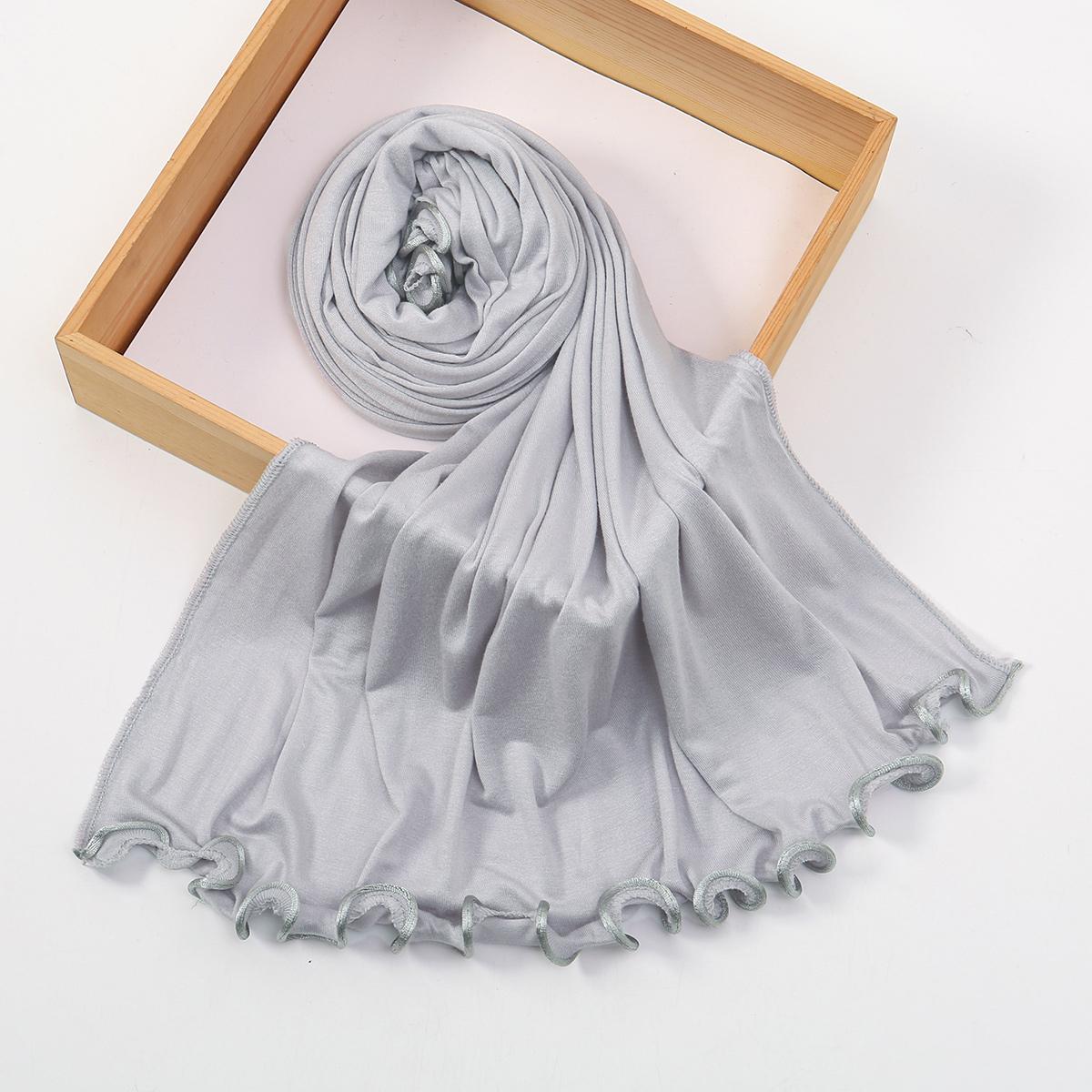 Модальная хлопковая джерсивая хиджаб-шарф для женщин Эластичный шаль Однотонная мусульманская повязка на голову Мода Однотонный длинный шарф 170*60 см