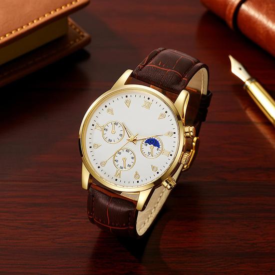 Men's Analog Quartz Watches Minimalist Three-Hand Watch Leather Strap Classic Business Watch for Fathers Husbands Gifts