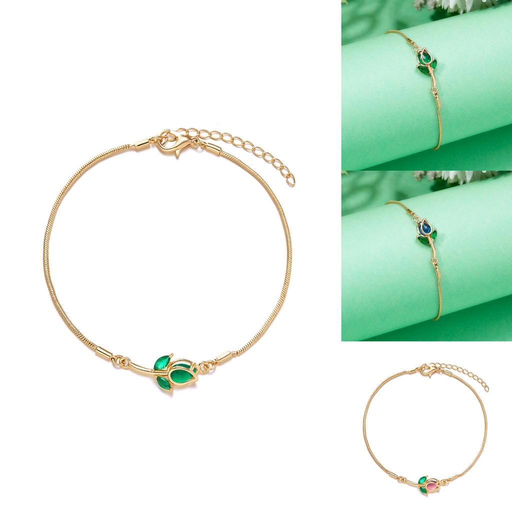 Fashionable Tulip Flower Copper Wrist Accessory With Rhinestones For Gift Giving