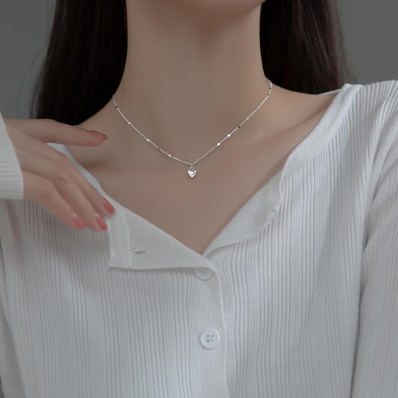 

Sterling Silver Sweet Romantic Love Heart Pendant Clavicle Necklace Women Minimalist Chain Friendship Jewelry Gift серебряный