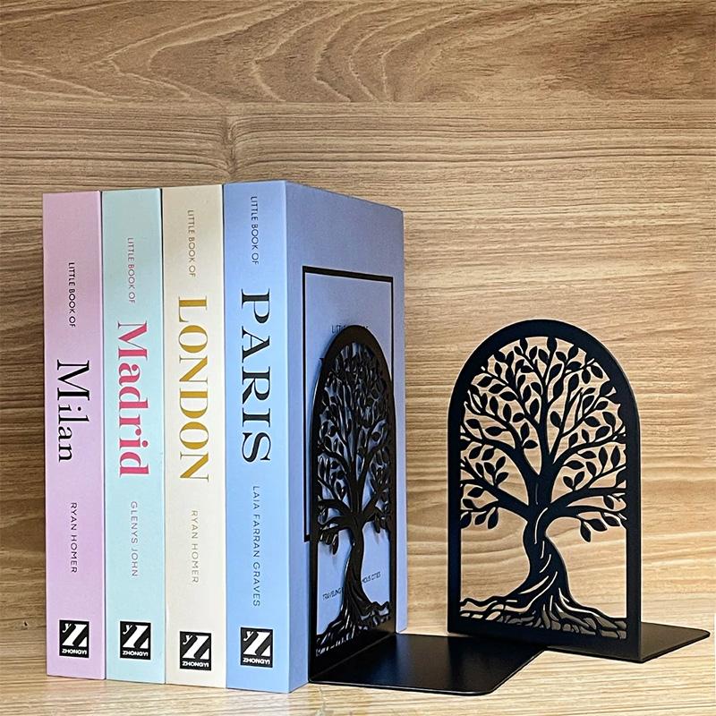 Tree Of Life Retro Decorative Bookends For Heavy Books Black Tree Metal Bookends Desk Organizer Library Stationery Accessories