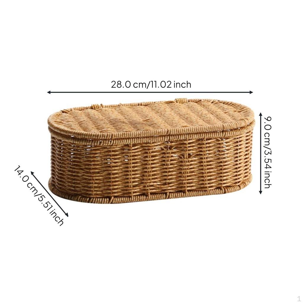Woven Rattan Storage Box with Lid, Stackable Organizer Basket for Desktop, Closet, Office Dark