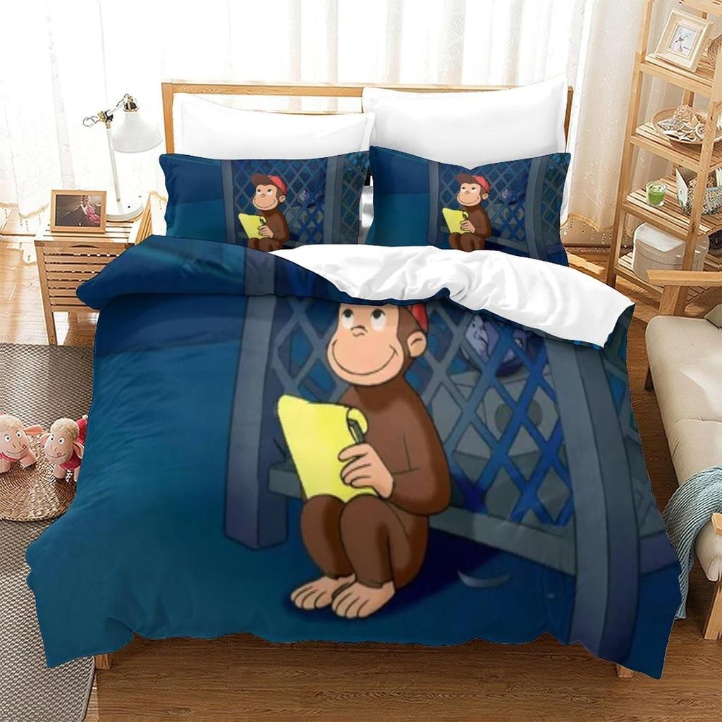 Animated Cartoon Monkey Bedding Set,Children's Bedding Sets with Pillowcases for Boys and Girls,Duvet Cover Set for All Season